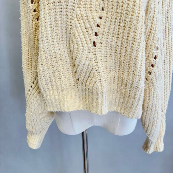 Free People Timbers Sweater Beige Cropped Boxy Mock Neck Size Medium - Picture 5 of 14